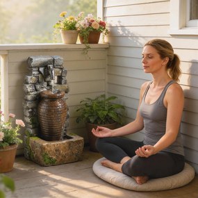 Outsunny Fontanna ogrodowa z regulowanym przepływem wody i 3-poziomowym rustykalnym murem w stylu wazonu | Aosom PL