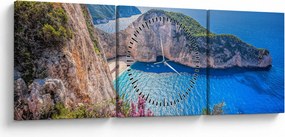 Obraz - Plaża Navagio, Grecja (z zegarem) (90x30 cm)