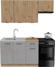Zestaw Mebli Kuchennych MODERN 170 cm Dąb Artisan/Szary Połysk Ryflowany Nowoczesny