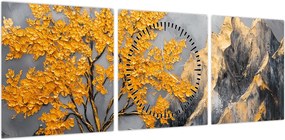 Obraz – Złote drzewo w górach (z zegarem) (90x30 cm)