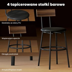 HOMCOM zestaw barowy 5 częściowy stół z 4 hokerami do kuchni jadalni industrialny styl drewno stal brązowy | Aosom PL