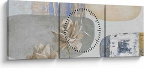 Obraz - Obraz z kwiatami i teksturami (z zegarem) (90x30 cm)