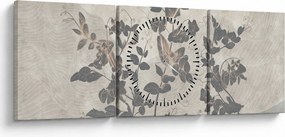 Obraz - Teksturowane liście (z zegarem) (90x30 cm)