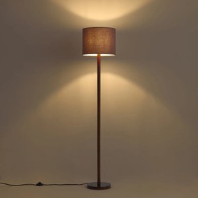 Lampa podłogowa Japandi drewno orzechowe z brązowym lnianym kloszem 151cm - Mels