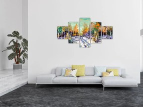 Obraz - Zaśnieżona ścieżka przez las, obraz olejny (125x70 cm)