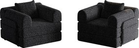 Czarna sofa 2-osobowa - Prosta sofa z miejscem do przechowywania i 3 metalowymi stelażami - gąsienica