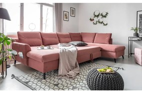 Różowa aksamitna rozkładana sofa w kształcie litery "U" Miuform Stylish Stan, prawostronna