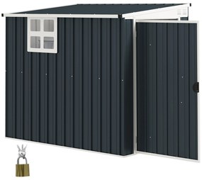 Outsunny Schowek ogrodowy na narzędzia, szopa na narzędzia ogrodowe, z oknem i otworami wentylacyjnymi, zamknięcie na klucz, stal, Ciemnoszary