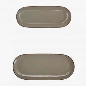 Zestaw 2 Tac Z Gresu Ronilena Cedar Brown - Brązowy - Sklum