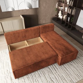 Masseno Narożnik BRISO z funkcją spania i pojemnikiem na pościel Narozniki L, Rozkładana sofa - Brązowy, TILIA 52