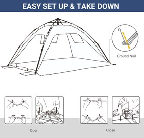 Outsunny Namiot plażowy Pop-up, rama z włókna szklanego, 4 kieszenie, okna z siatki, elastyczny, Niebieski