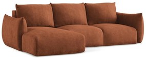 Rozkładany narożnik z tkaniny szenilowej (lewostronny/z szezlongiem) w kolorze terakoty Leila – Makamii