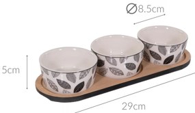 Zestaw do serwowania przekąsek: taca i 3 porcelanowe naczynia, Ø 10 cm