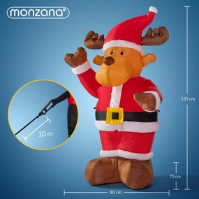 Monzana Nadmuchiwany renifer z oświetleniem, 135cm, czerwona