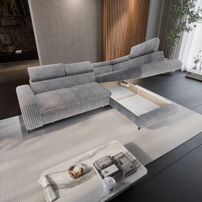 Masseno Narożnik VELISS z funkcją spania i pojemnikiem na pościel Rozkładana sofa do Salonu - Jasnoszary, TILIA 86