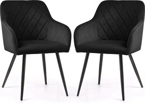 2x Welurowe krzesło tapicerowane pikowane w romby Czarne VELTO Czarne nogi