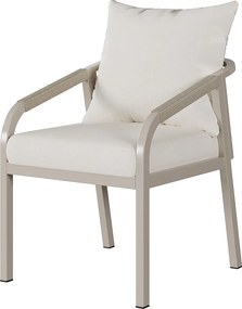 Zestaw jadalniany ogrodowy na 4 osoby - 4 fotele - 1 stół - konstrukcja z żelaza ocynkowanego - z plecionego sznurka - z tworzywa drewnopodobnego, Khaki i beżowy