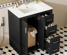 Meble łazienkowe 76x46,5x85,5 cm - z ceramiczną umywalką - 3 szuflady i 2 szafki - Czarny