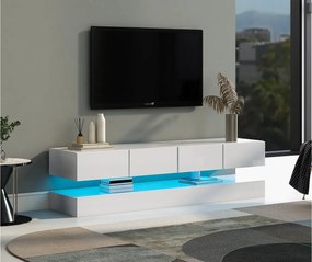 Szafka RTV ścienna z 4 szufladami, LED, do telewizorów do 55 cali, płyta wiórowa, drewno, kolor biały