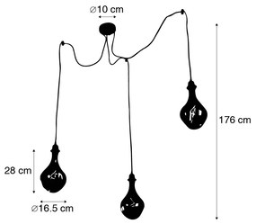 Lampa wisząca czarna 3-punktowa z bursztynową ściemnianą diodą LED - Cava Luxe Nowoczesny Oswietlenie wewnetrzne