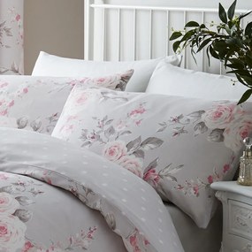 Szara pościel dwuosobowa 230x220 cm Canterbury Floral – Catherine Lansfield