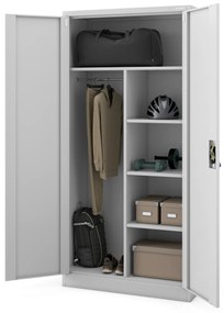 Szafa metalowa ubraniowa z półkami DAWID, 900 x 1850 x 450 mm, szara
