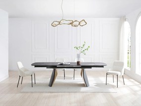Stół do jadalni rozkładany dla 6 do 10 osób z ceramiki, szkła hartowanego i metalu - Efekt czarnego marmuru i złoty - ZINORIA marki Maison Céphy