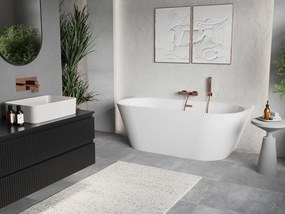 Mexen Oris wanna wolnostojąca przyścienna ryflowana 150 x 75 cm, biała, przelew miedź szczotkowana - 52871507500-65