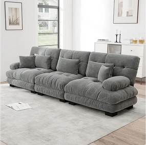 Duża sofa szara - 3-osobowa - z 5 poduszkami - rama z litego drewna - Plusz - 313x77x81cm
