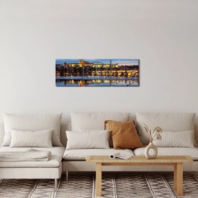 Obraz Zamku Praskiego i Mostu Karola (z zegarem) (90x30 cm)
