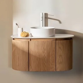 Zestaw Wiszących Mebli Łazienkowych Z Drewna Carsone Naturalna & Bez Jednostki Pomocniczej & Okrągły Ceramiczny - Sklum