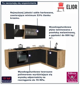 Narożny zestaw mebli kuchennych czarny + dąb evoke - Gurdox