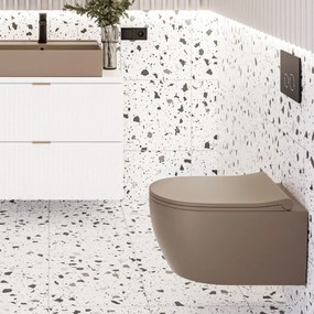 Miska WC wisząca rimless brązowa LERA cappuccino z deską wolnoopadającą typu Slim