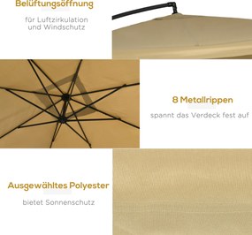 Outsunny Parasol Ogrodowy z Moskitierą - Korbka, Otwór Wentylacyjny, 296x296x272cm, Biało-Czarny - Ochrona przed Owadami