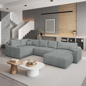 Masseno Narożnik VELAMI z funkcją spania i pojemnikiem na pościel Narozniki U, Rozkładana sofa - Jasnoszary, POSO 55