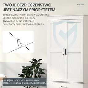 HOMCOM Samodzielnie stojąca szafka kuchenna z regulowanymi półkami i dwoma szerokimi szufladami do salonu, kuchni, Biała