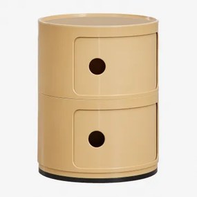 Okrągła Szafka Nocna Ø30 Cm Z Półkami Babel Lekka Musztarda & 2 Szuflady - Sklum