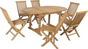 Zestaw mebli ogrodowych z drewna tekowego: rozkładany stół  dł. 120/170 cm i 6 składanych krzeseł - Jasny naturalny - BYBLOS II od MYLIA