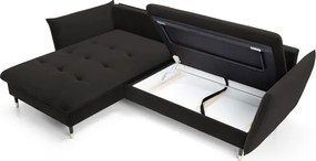 Narożnik GLAM Lewostronny z funkcją spania, zestaw z poduszkami wolnostojący tkanina RIVIERA 100 Czarny DOMO HOME