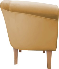 Fotel Milo tkanina Welur wygodny fotel tapicerowany do salonu i sypialni : Kolor nogi - Drewno, Kolor tkaniny - VELVET - MG15, Wysokość nogi - 20 cm