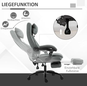 Vinsetto Fotel biurowy z masażerem obrotowy z podnóżkiem regulowany wysoki do 115 kg szary | Aosom PL