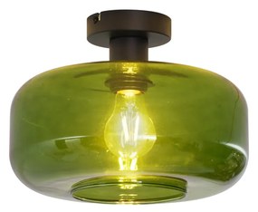 Retrowana lampa sufitowa czarna ze szklanym zielonym kloszem - Bizle Retro Oswietlenie wewnetrzne