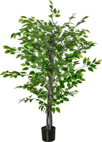 HOMCOM Sztuczne Drzewo Ficus, Realistyczny Wygląd, Donica Cementowa, 135 cm, Łatwe w Utrzymaniu, Plastik, Zielony