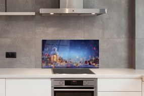 Panel szklany do Kuchni Zimowy Lampion w Śniegu