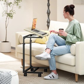 HOMCOM Stolik pomocniczy, biurko, stolik nocny, regulowana wysokość, 4 kółka, metalowa rama