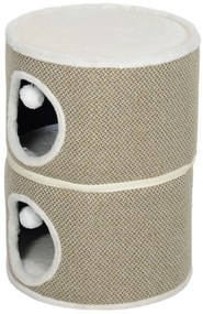 PawHut Kocia Wieża, 3 Poziomy, Domek dla Kota, Plusz, Poduszka, Sisalowy Drapak, Φ40 x 56H cm, Kawa/Kremowy Biały