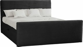 Łóżko kontynentalne z pojemnikiem i topperem TRENTO, pluszowy sztruks VELO, 120x200 cm, Czarny, H3-Bonell