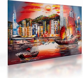 Obraz na szkle - Victoria Harbor, Hong Kong, obraz olejny (70x50 cm)