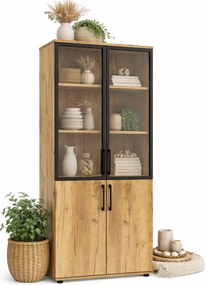 Zamykany regał biurowy z witryną dąb craft F9-M74