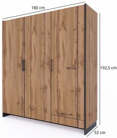 Szafa trzydrzwiowa do przechowywania dąb wotan + czarny C0-Z39